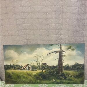 Fraser Landscape Painting with old barn & old tractor parts